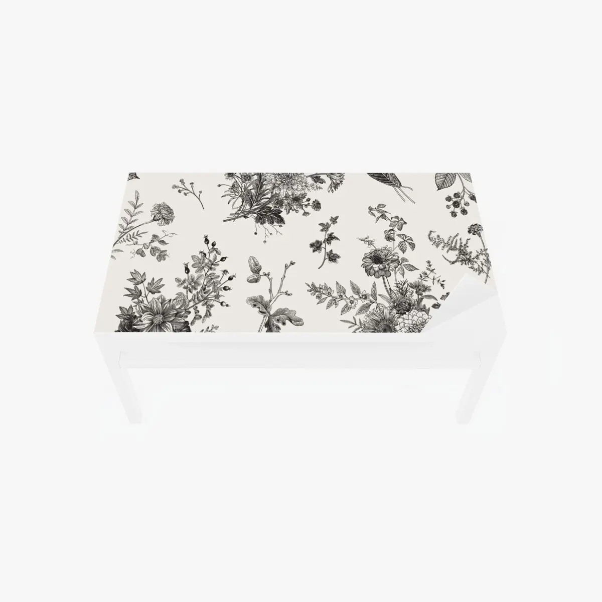 Adesivo per tavolo e scrivania motivo botanico vintage in bianco e nero • Wallissimo®