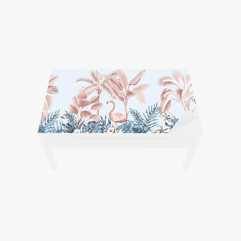 Adesivo per tavolo e scrivania scena tropicale rosa e azzurra con fenicottero