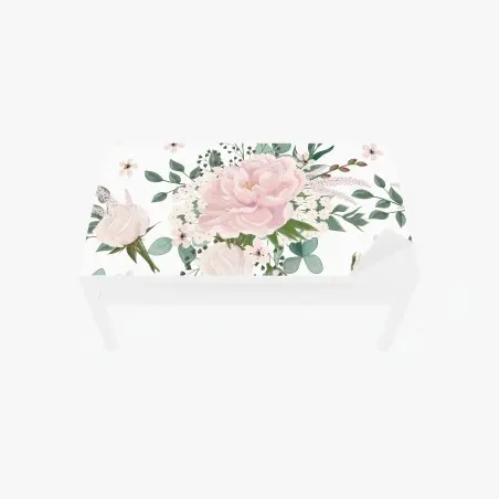 Adesivo per tavolo e scrivania bouquet di peonie rosa su sfondo bianco • Wallissimo®