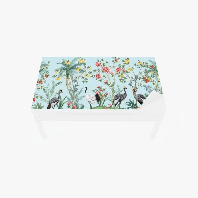 Adesivo per tavolo e scrivania giardino esotico con gru e fiori ornamentali