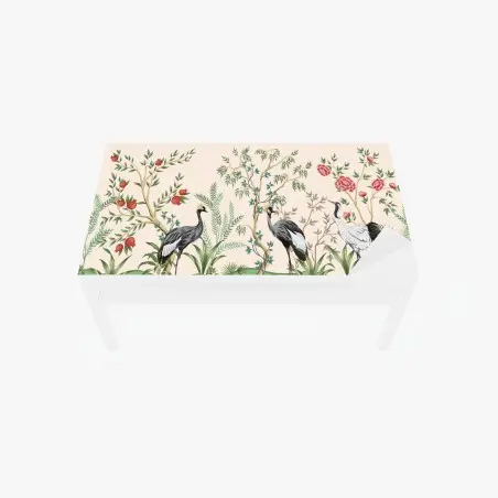 Adesivo per tavolo e scrivania giardino botanico con gru e peonie • Wallissimo®