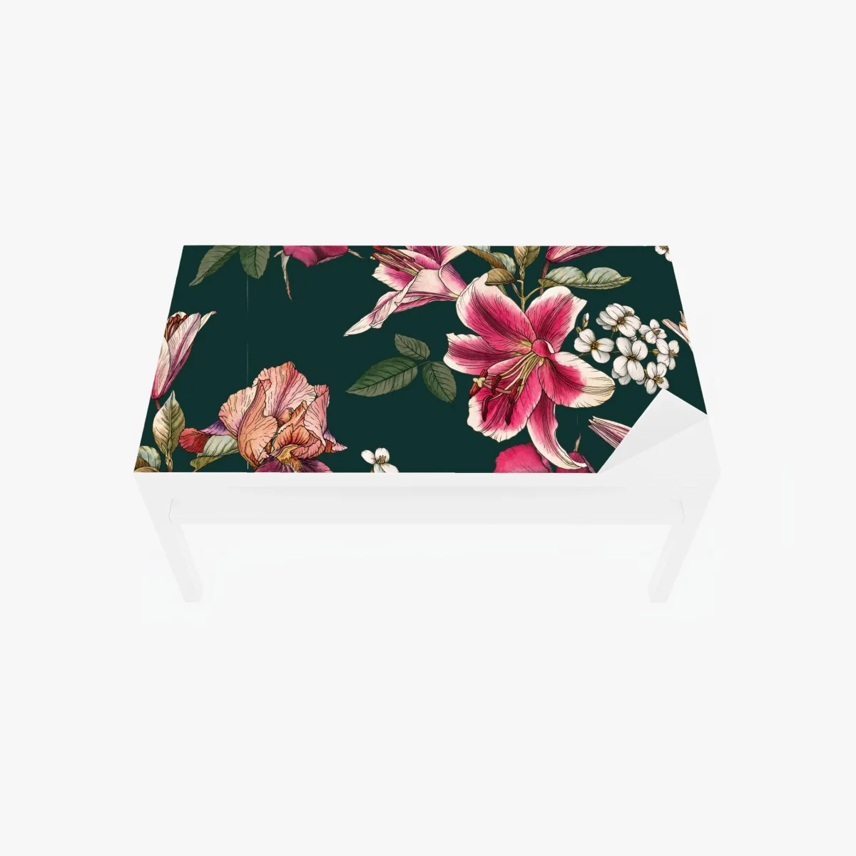 Adesivo per tavolo e scrivania eleganza floreale su fondo verde smeraldo • Wallissimo® Adesivo per tavolo e scrivania eleganza floreale su fondo verde smeraldo • Wallissimo®