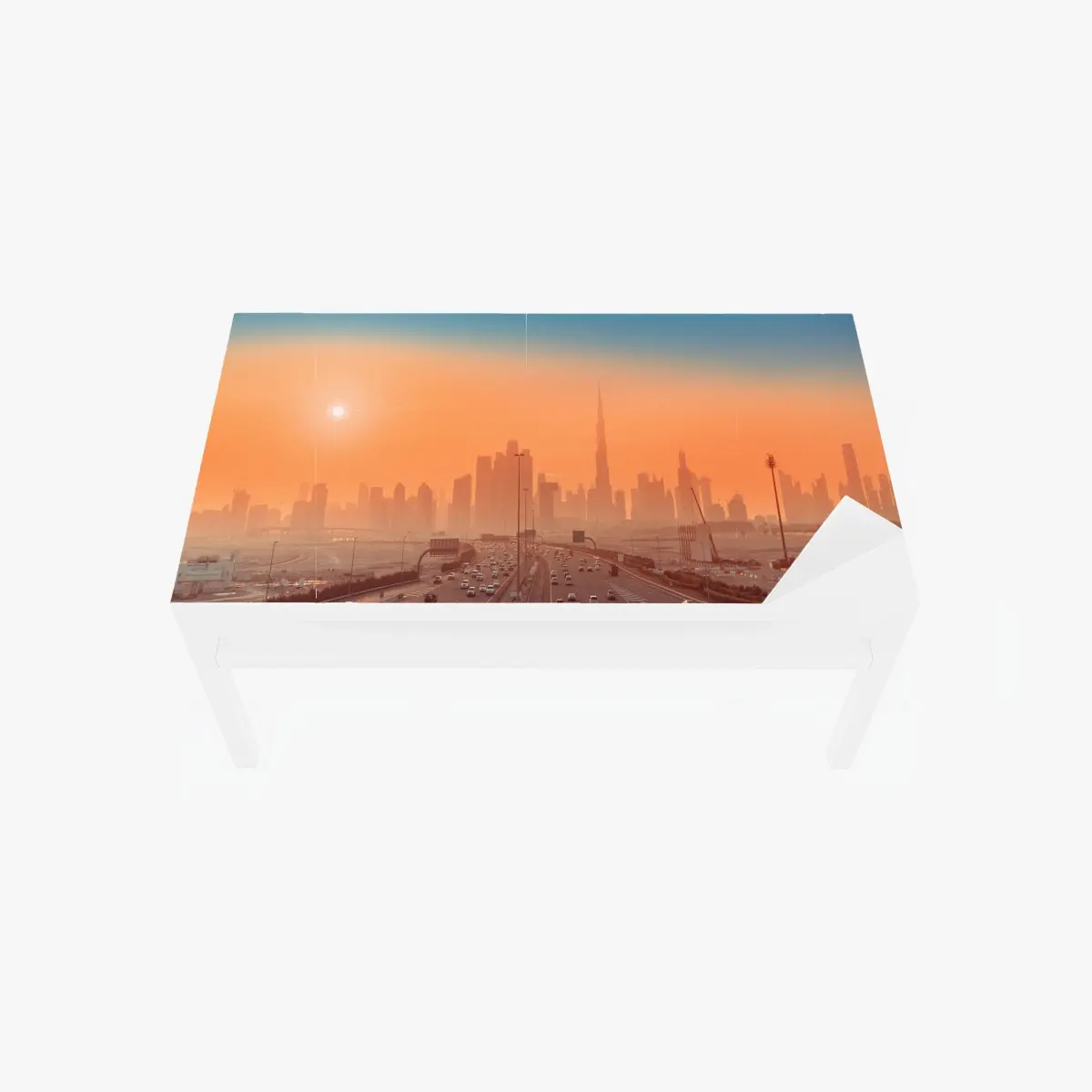 Adesivo per tavolo e scrivania skyline di Dubai al tramonto • Wallissimo®