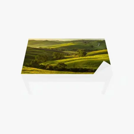 Adesivo per tavolo e scrivania colline verdi dorate • Wallissimo®