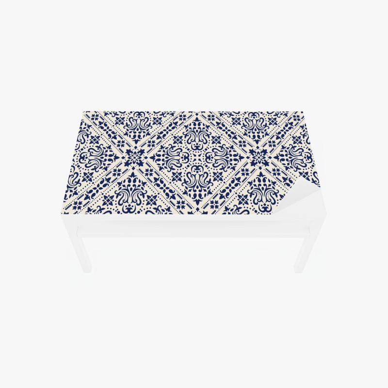 Adesivo per tavolo e scrivania motivo damascato blu navy su sfondo crema