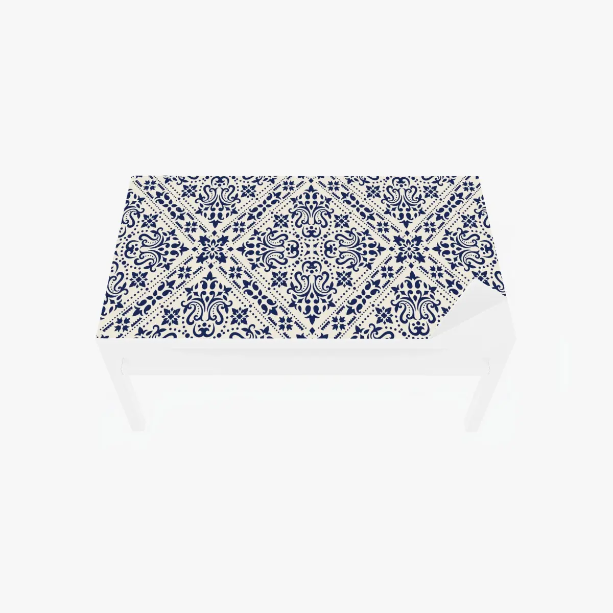 Adesivo per tavolo e scrivania motivo damascato blu navy su sfondo crema • Wallissimo® Adesivo per tavolo e scrivania motivo damascato blu navy su sfondo crema • Wallissimo®