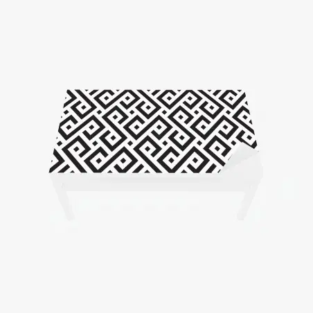 Adesivo per tavolo e scrivania motivo geometrico labirintico in bianco e nero • Wallissimo®