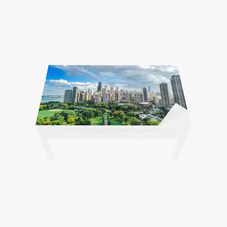 Adesivo per tavolo e scrivania panoramica urbana di Chicago con parco e lago • Wallissimo®