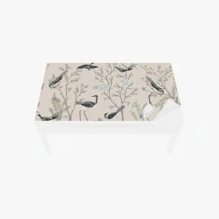 Adesivo per tavolo e scrivania motivo botanico con uccelli in stile vintage • Wallissimo®