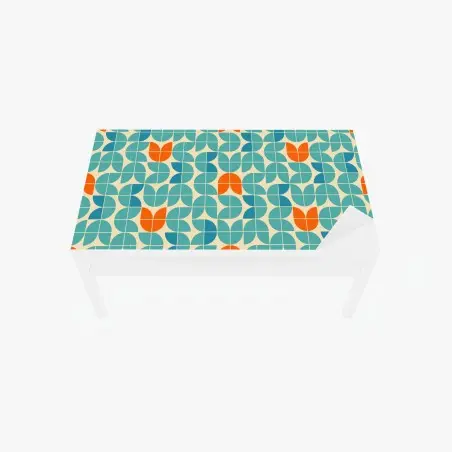 Adesivo per tavolo e scrivania motivo geometrico retrò con tulipani stilizzati • Wallissimo®