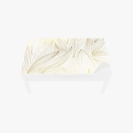 Adesivo per tavolo e scrivania motivo foglie dorate su sfondo bianco • Wallissimo®