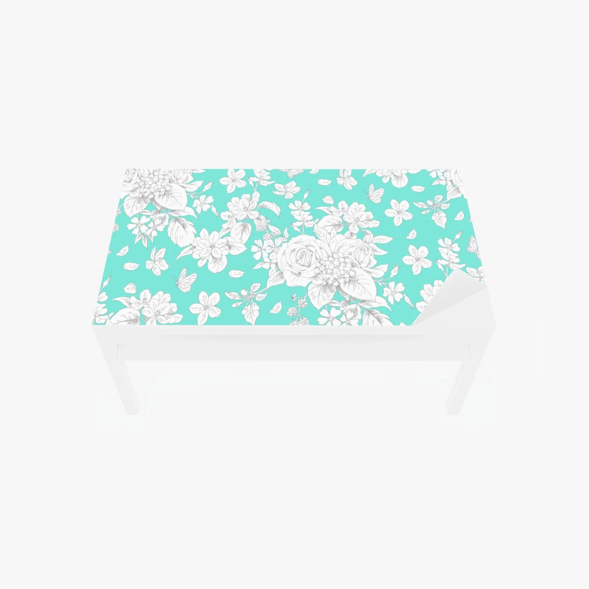 Adesivo per tavolo e scrivania motivo floreale turchese con rose e farfalle • Wallissimo® Adesivo per tavolo e scrivania motivo floreale turchese con rose e farfalle • Wallissimo®