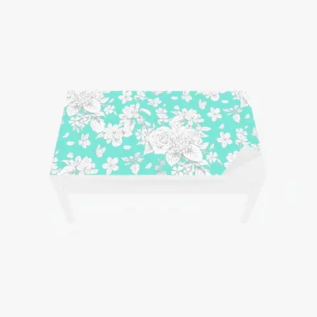 Adesivo per tavolo e scrivania motivo floreale turchese con rose e farfalle • Wallissimo®