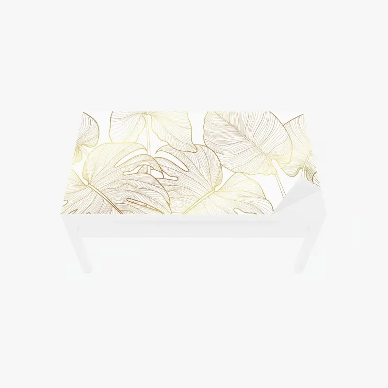 Adesivo per tavolo e scrivania eleganza botanica: foglie dorate su sfondo bianco