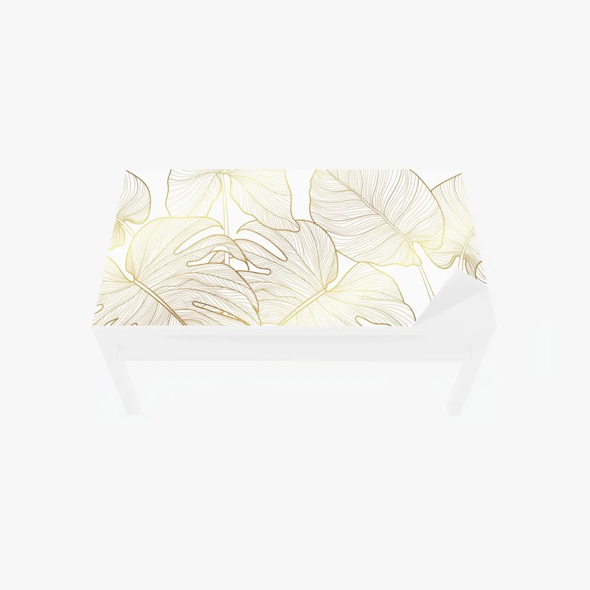 Adesivo per tavolo e scrivania eleganza botanica: foglie dorate su sfondo bianco • Wallissimo®