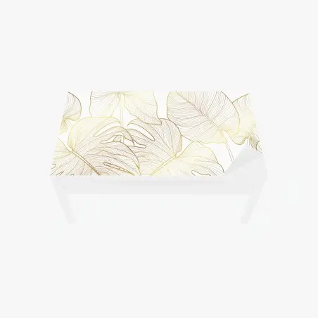 Adesivo per tavolo e scrivania eleganza botanica: foglie dorate su sfondo bianco • Wallissimo®