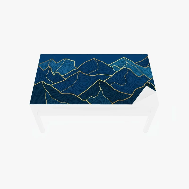 Adesivo per tavolo e scrivania montagne dorate su sfondo blu