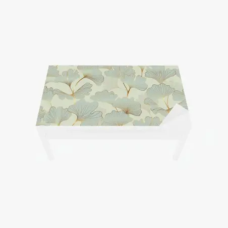 Adesivo per tavolo e scrivania motivo elegante di foglie di ginkgo con dettagli dorati • Wallissimo®