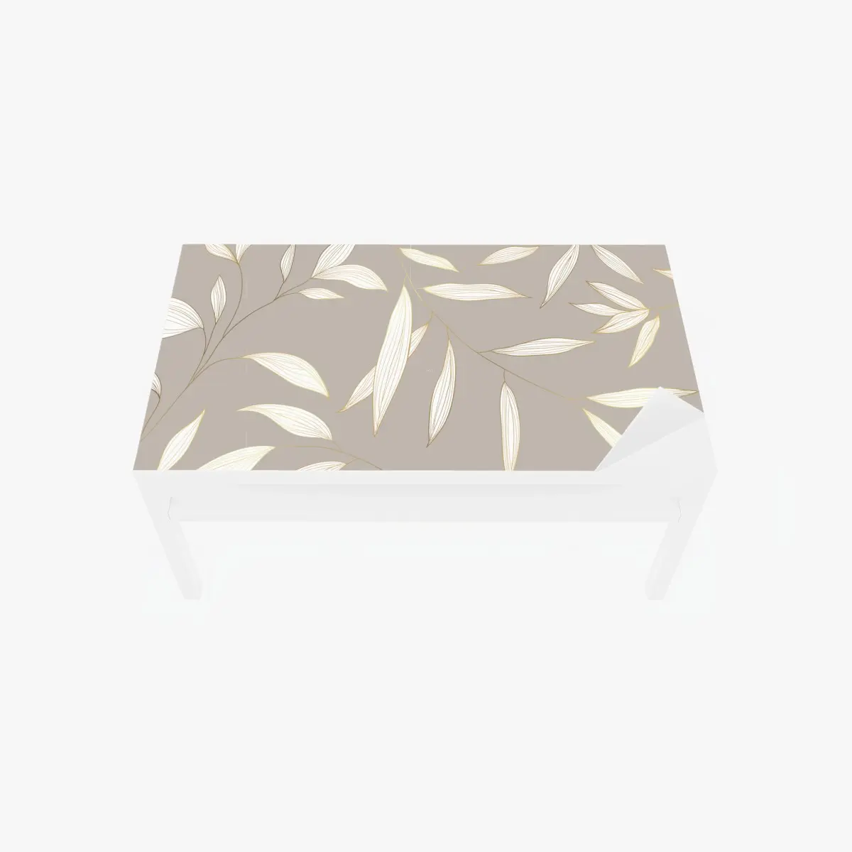 Adesivo per tavolo e scrivania motivo foglie dorate su sfondo beige • Wallissimo®