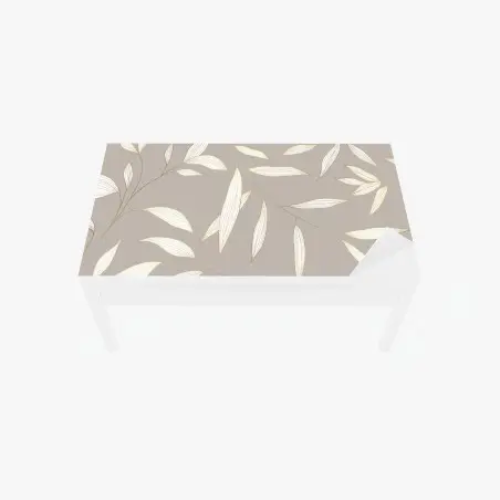 Adesivo per tavolo e scrivania motivo foglie dorate su sfondo beige • Wallissimo®