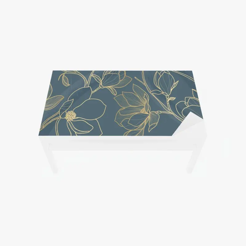 Adesivo per tavolo e scrivania elegante motivo floreale dorato su sfondo blu petrolio