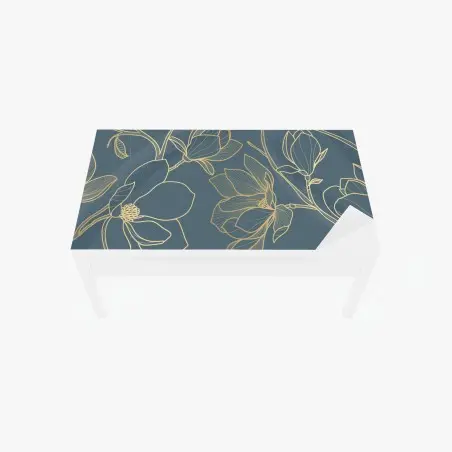 Adesivo per tavolo e scrivania elegante motivo floreale dorato su sfondo blu petrolio • Wallissimo®