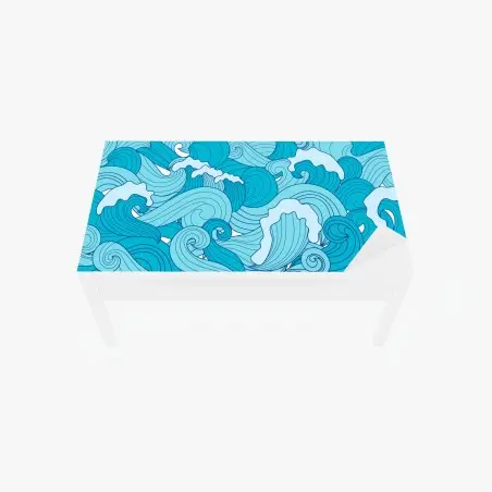 Adesivo per tavolo e scrivania onde marine astratte in toni di blu • Wallissimo®