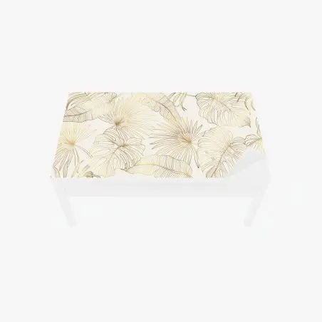 Adesivo per tavolo e scrivania fogliame tropicale dorato su fondo crema • Wallissimo®