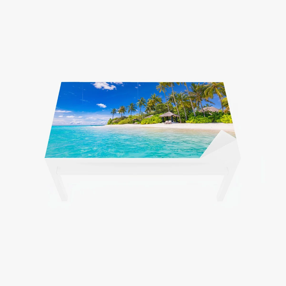 Adesivo per tavolo e scrivania paradiso tropicale con palme e mare turchese • Wallissimo® Adesivo per tavolo e scrivania paradiso tropicale con palme e mare turchese • Wallissimo®