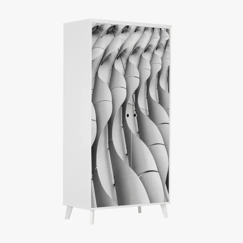 Adesivo per armadio motivi ondulati di facciata: eleganza architettonica astratta