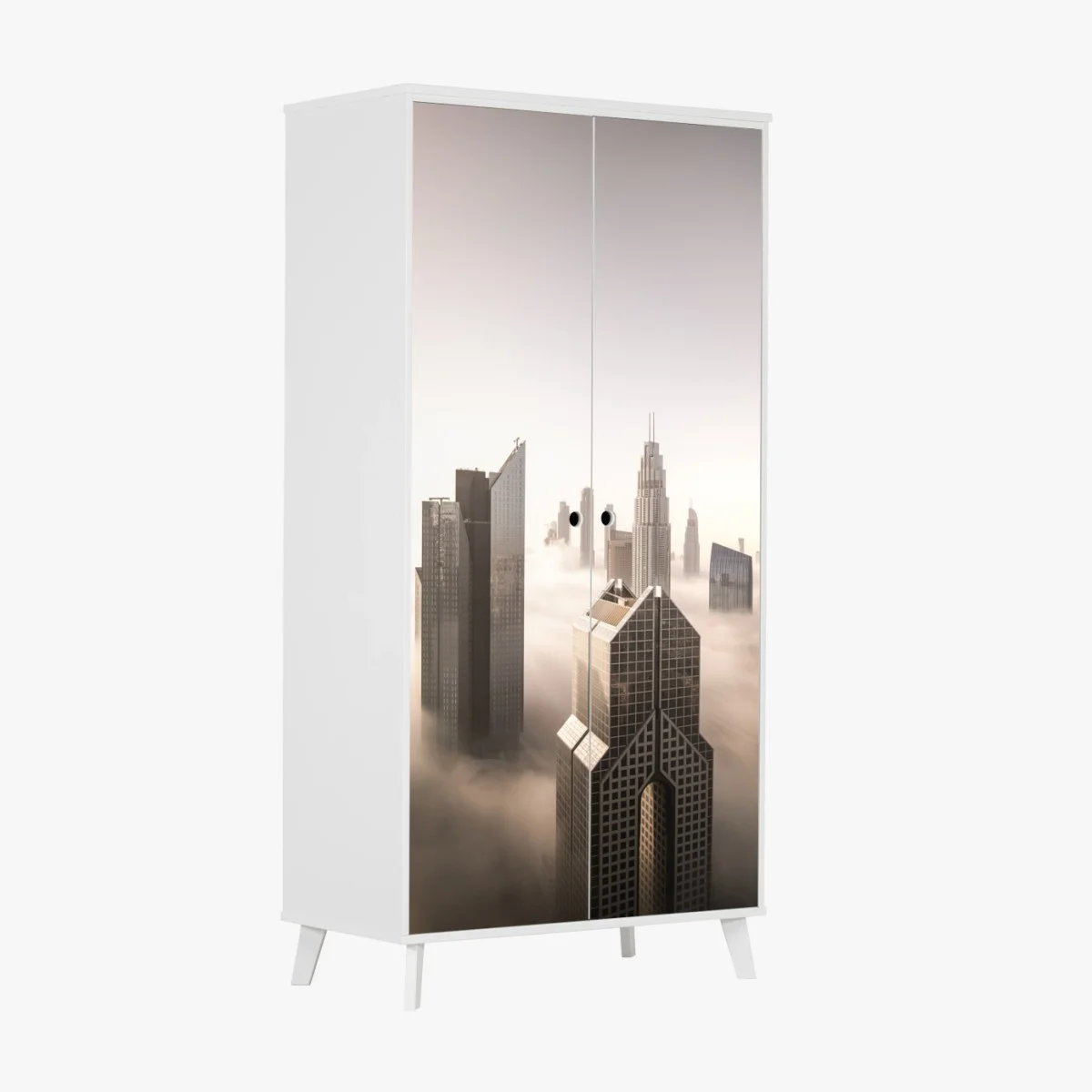 Adesivo per armadio città tra le nuvole: skyline di Dubai invernale • Wallissimo® Adesivo per armadio città tra le nuvole: skyline di Dubai invernale • Wallissimo®