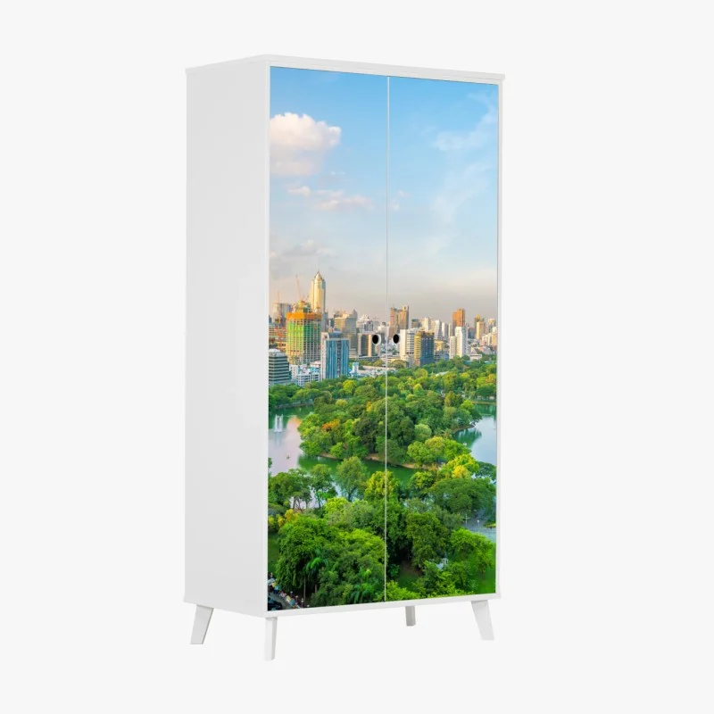 Adesivo per armadio panorama aereo di Bangkok con Parco Lumpini • Wallissimo®