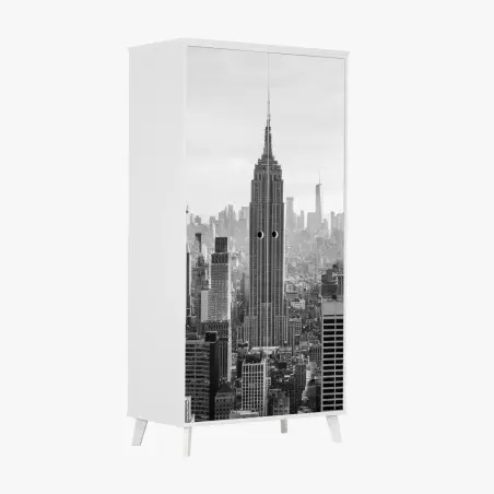 Adesivo per armadio panorama urbano di New York in bianco e nero • Wallissimo®