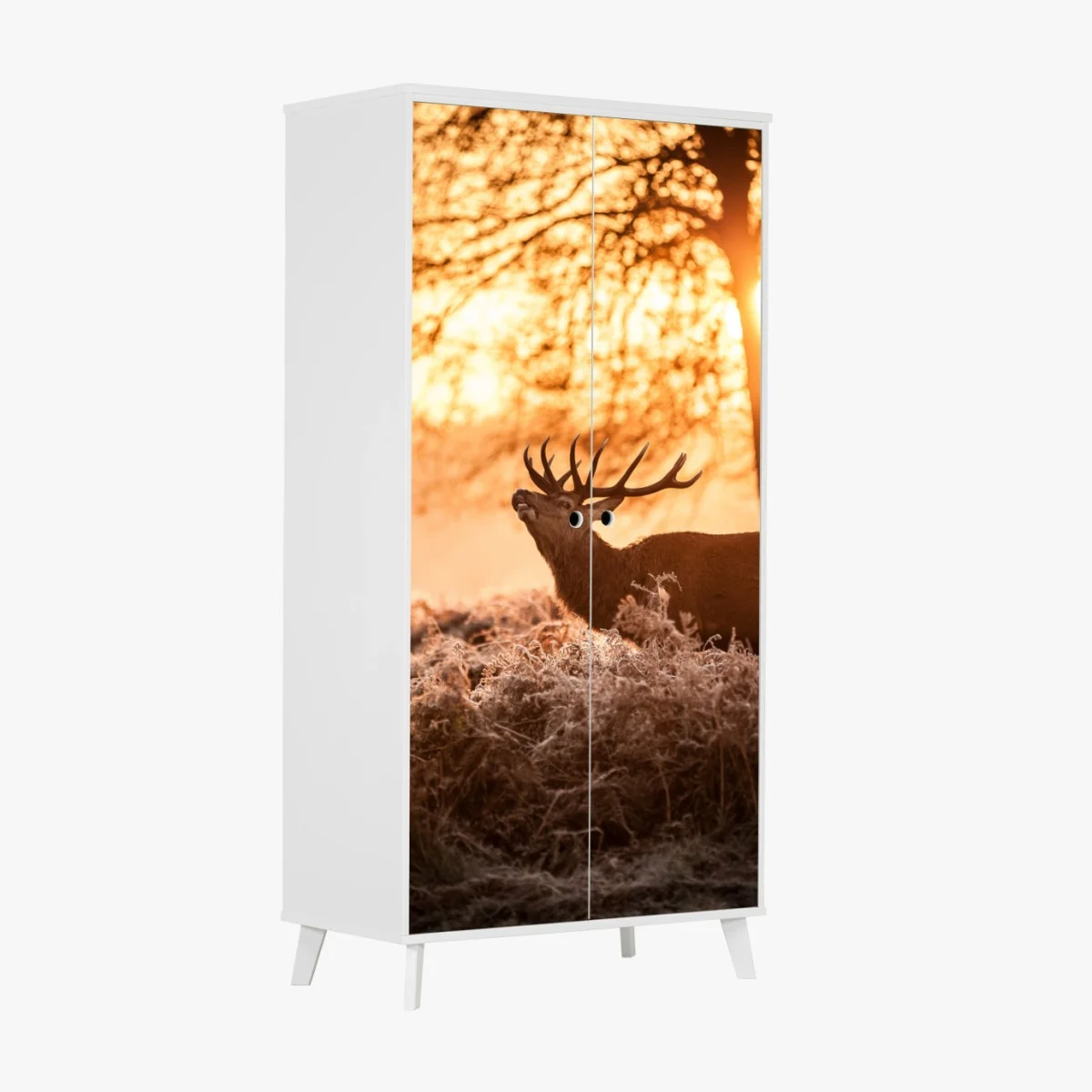 Adesivo per armadio cervi al tramonto nel bosco • Wallissimo® Adesivo per armadio cervi al tramonto nel bosco • Wallissimo®
