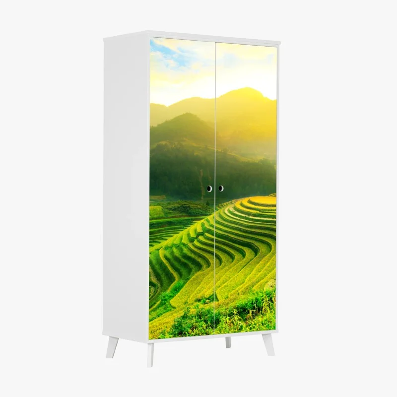Adesivo per armadio risaie terrazzate all'alba