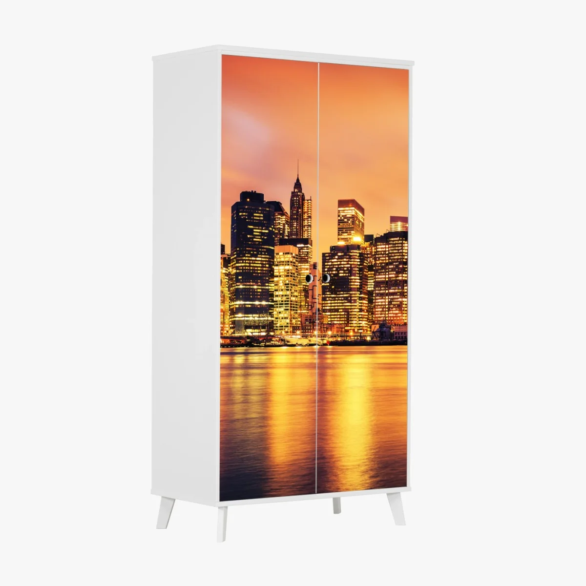 Adesivo per armadio tramonto dorato su Manhattan • Wallissimo® Adesivo per armadio tramonto dorato su Manhattan • Wallissimo®