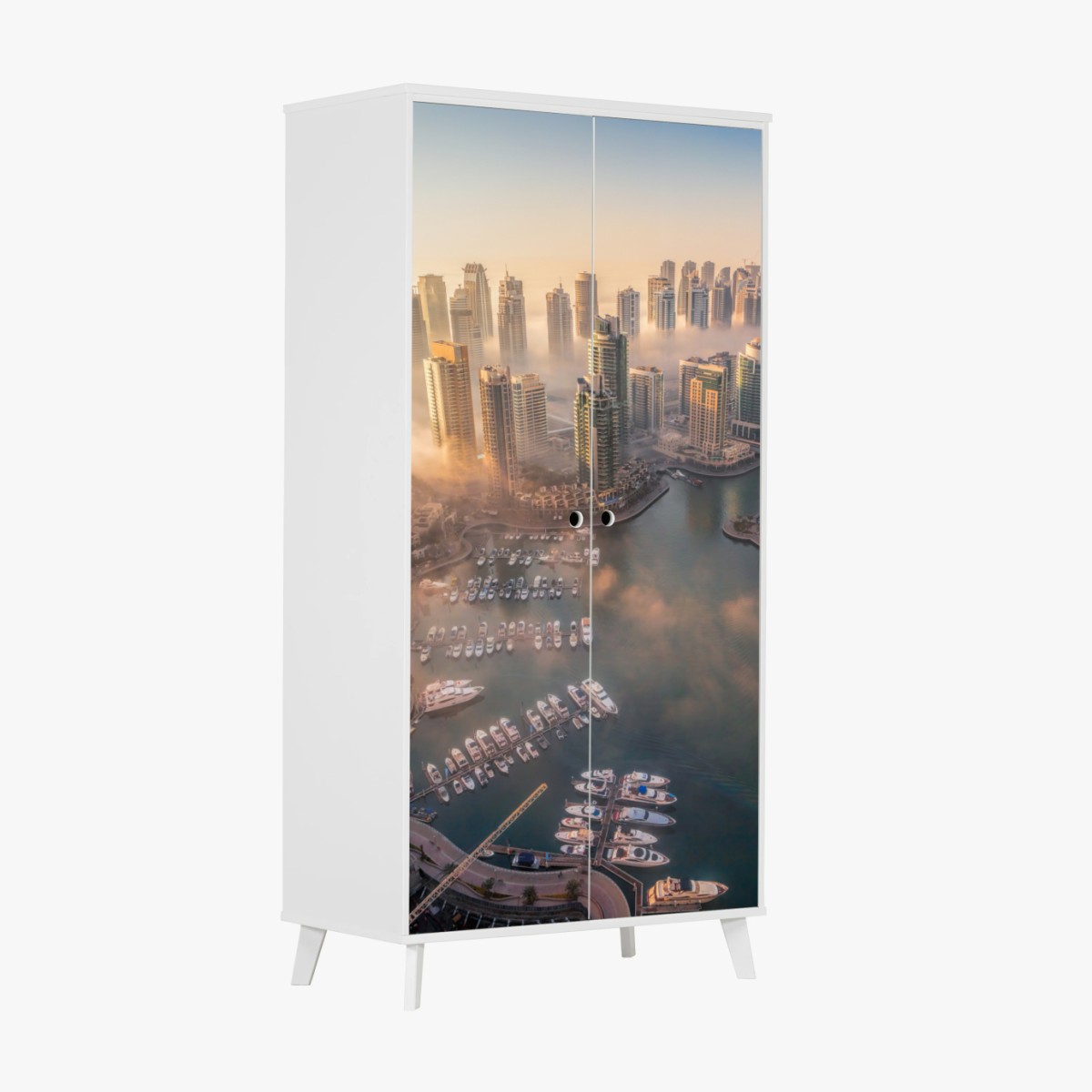 Adesivo per armadio vista aerea della Dubai Marina al tramonto • Wallissimo®