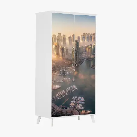 Adesivo per armadio vista aerea della Dubai Marina al tramonto • Wallissimo®
