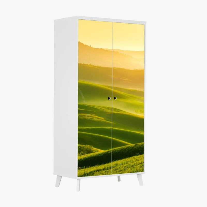 Adesivo per armadio morbide colline dorate all'alba