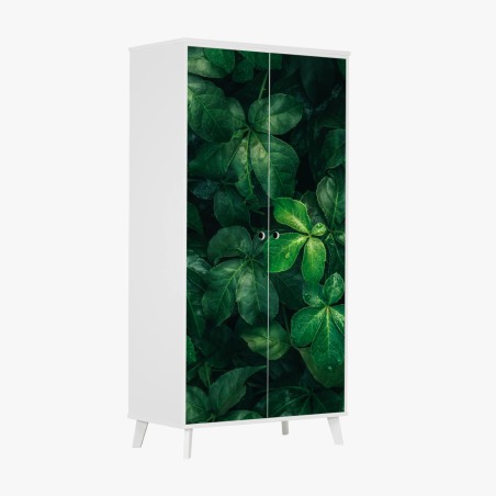 Adesivo per armadio fogliame tropicale in verde profondo • Wallissimo®