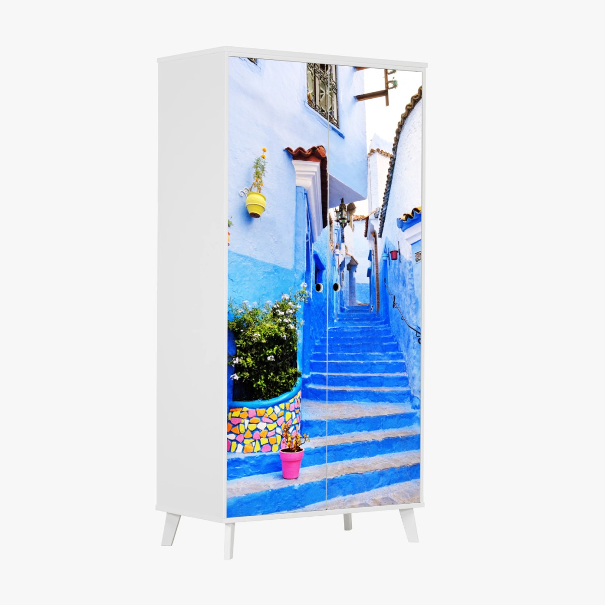 Adesivo per armadio scorcio blu di Chefchaouen • Wallissimo®