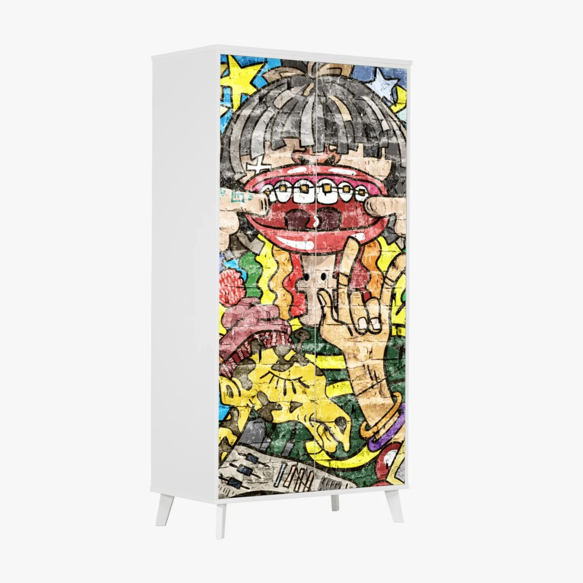 Adesivo per armadio murale pop urbano colorato • Wallissimo® Adesivo per armadio murale pop urbano colorato • Wallissimo®