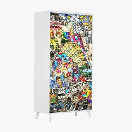 Adesivo per armadio esplosione urbana di colore e musica • Wallissimo®