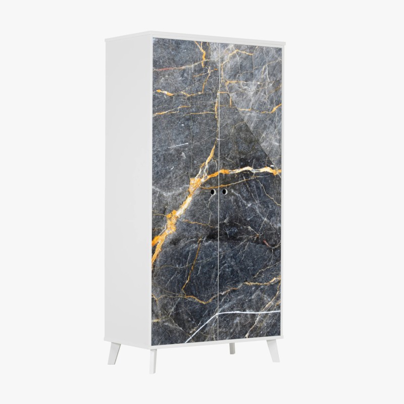 Adesivo per armadio marmo grigio con venature dorate