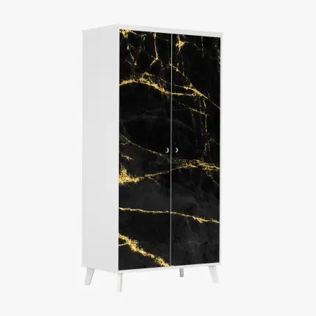 Adesivo per armadio marmo nero con venature dorate • Wallissimo®