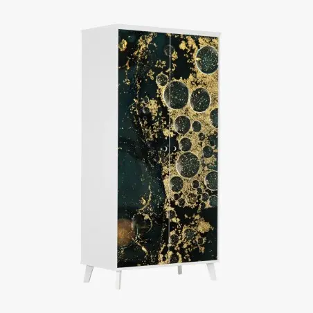 Adesivo per armadio oro liquido su blu petrolio, texture astratta • Wallissimo®