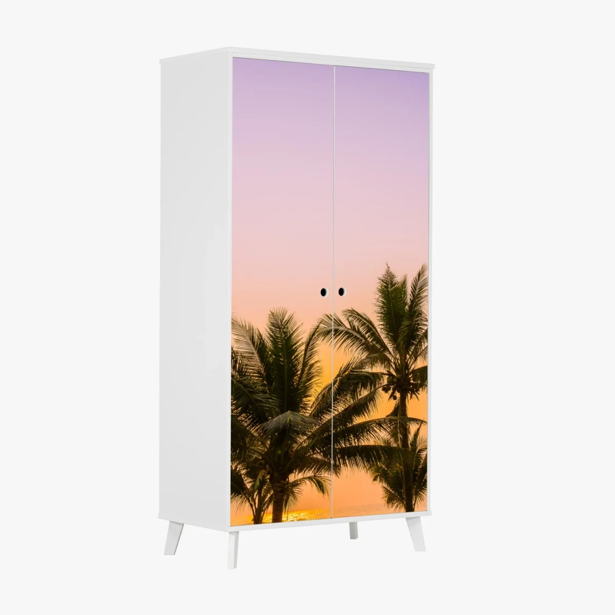 Adesivo per armadio tramonto tropicale con palme sulla spiaggia • Wallissimo® Adesivo per armadio tramonto tropicale con palme sulla spiaggia • Wallissimo®