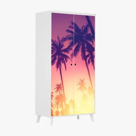 Adesivo per armadio tramonto tropicale tra palme ondeggianti • Wallissimo®