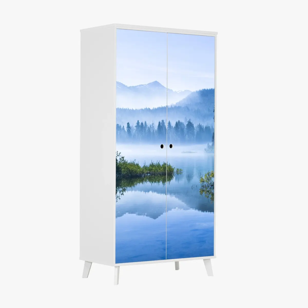 Adesivo per armadio paesaggio di lago montano all'alba • Wallissimo®