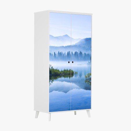 Adesivo per armadio paesaggio di lago montano all'alba • Wallissimo®